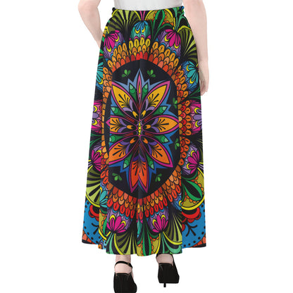 Colorful Mandala Print Chiffon Maxi Skirt