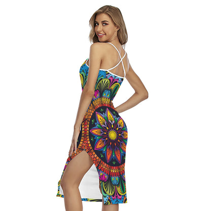 Colorful Mandala Print Cross Back Cami Dress