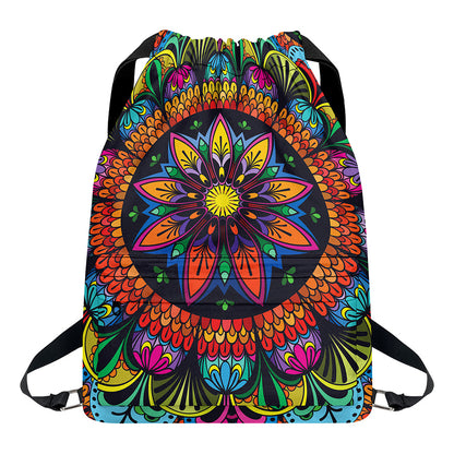 Colorful Mandala Print Drawstring Backpack