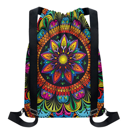 Colorful Mandala Print Drawstring Backpack