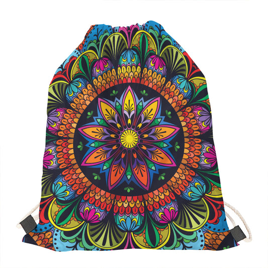 Colorful Mandala Print Drawstring Bag