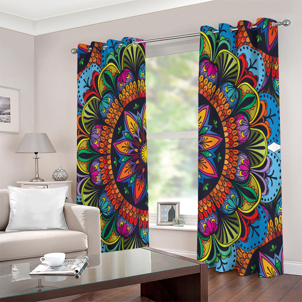 Colorful Mandala Print Extra Wide Grommet Curtains