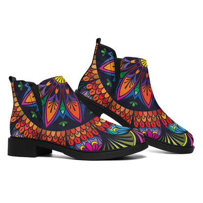 Colorful Mandala Print Flat Ankle Boots