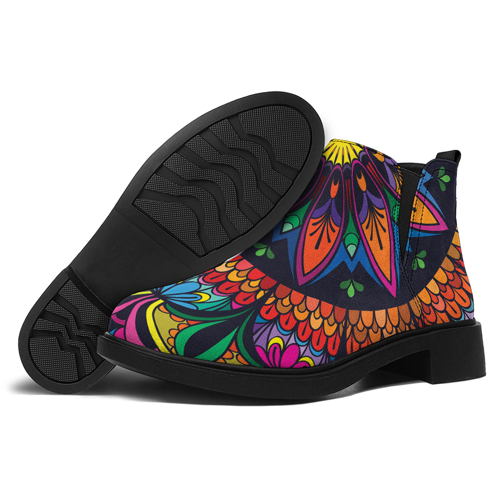 Colorful Mandala Print Flat Ankle Boots