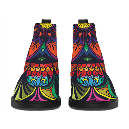 Colorful Mandala Print Flat Ankle Boots