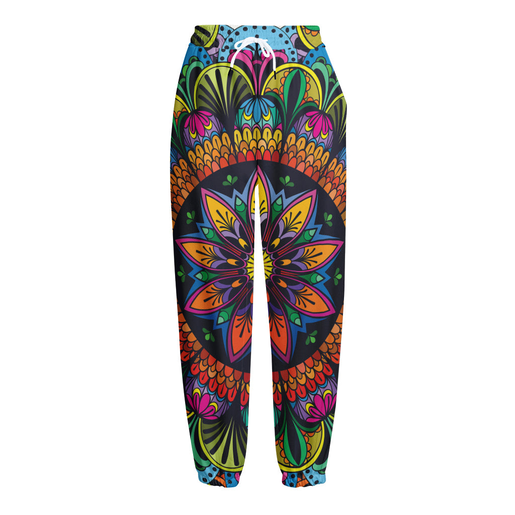 Colorful Mandala Print Fleece Lined Knit Pants