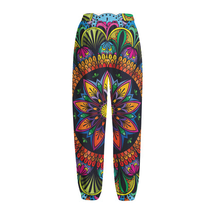 Colorful Mandala Print Fleece Lined Knit Pants