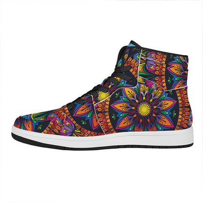Colorful Mandala Print High Top Leather Sneakers