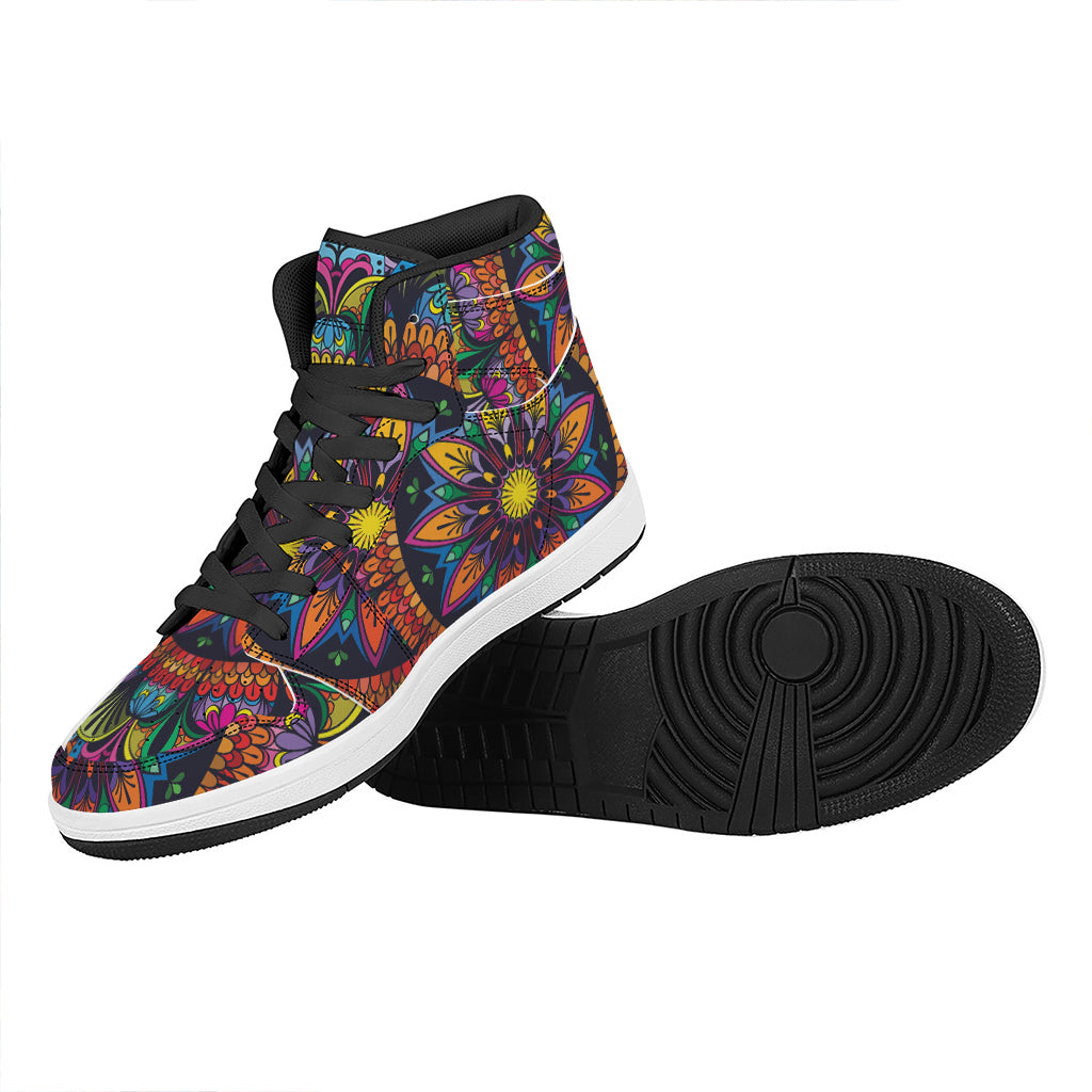 Colorful Mandala Print High Top Leather Sneakers