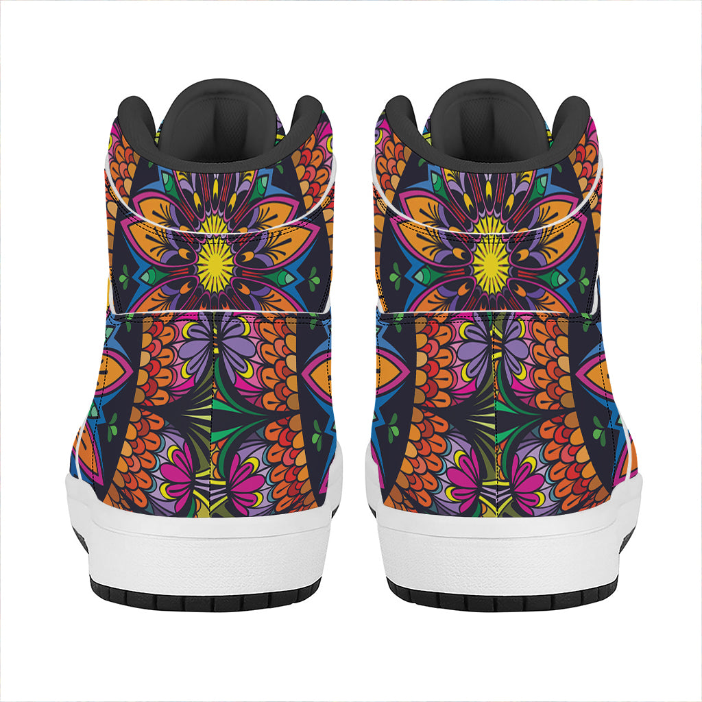 Colorful Mandala Print High Top Leather Sneakers
