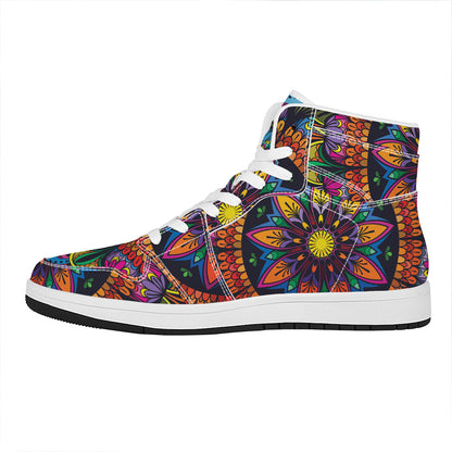 Colorful Mandala Print High Top Leather Sneakers