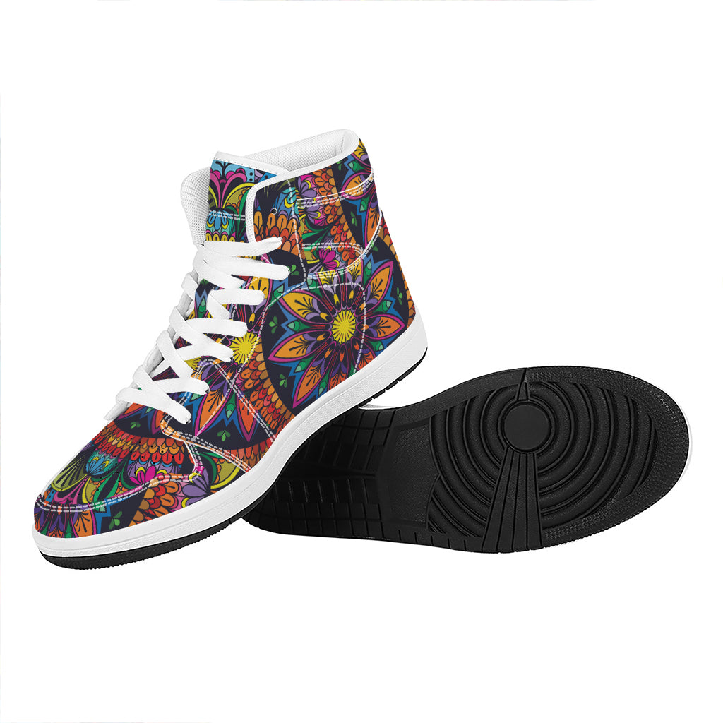 Colorful Mandala Print High Top Leather Sneakers