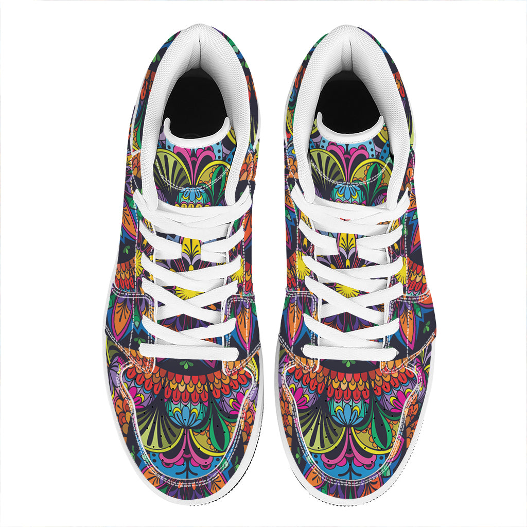 Colorful Mandala Print High Top Leather Sneakers