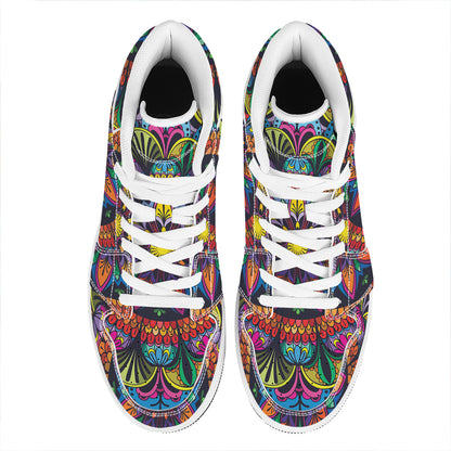 Colorful Mandala Print High Top Leather Sneakers