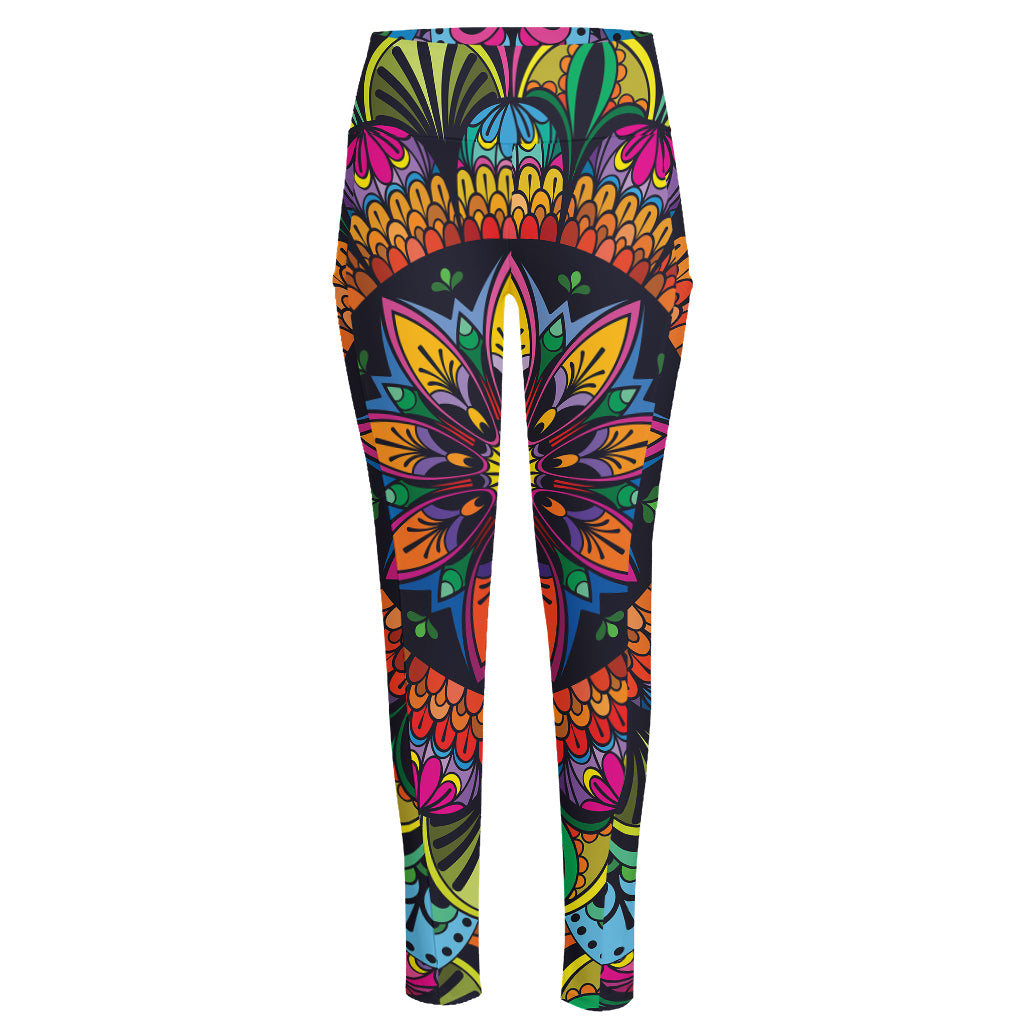 Colorful Mandala Print High-Waisted Pocket Leggings