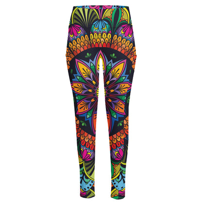 Colorful Mandala Print High-Waisted Pocket Leggings