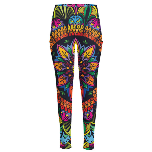 Colorful Mandala Print High-Waisted Pocket Leggings
