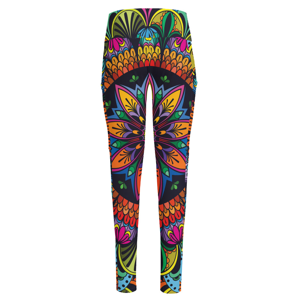 Colorful Mandala Print High-Waisted Pocket Leggings