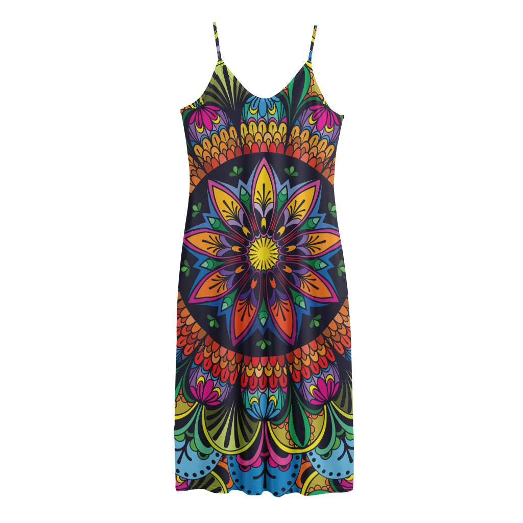 Colorful Mandala Print Jersey Midi Cami Dress