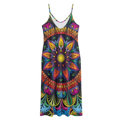 Colorful Mandala Print Jersey Midi Cami Dress