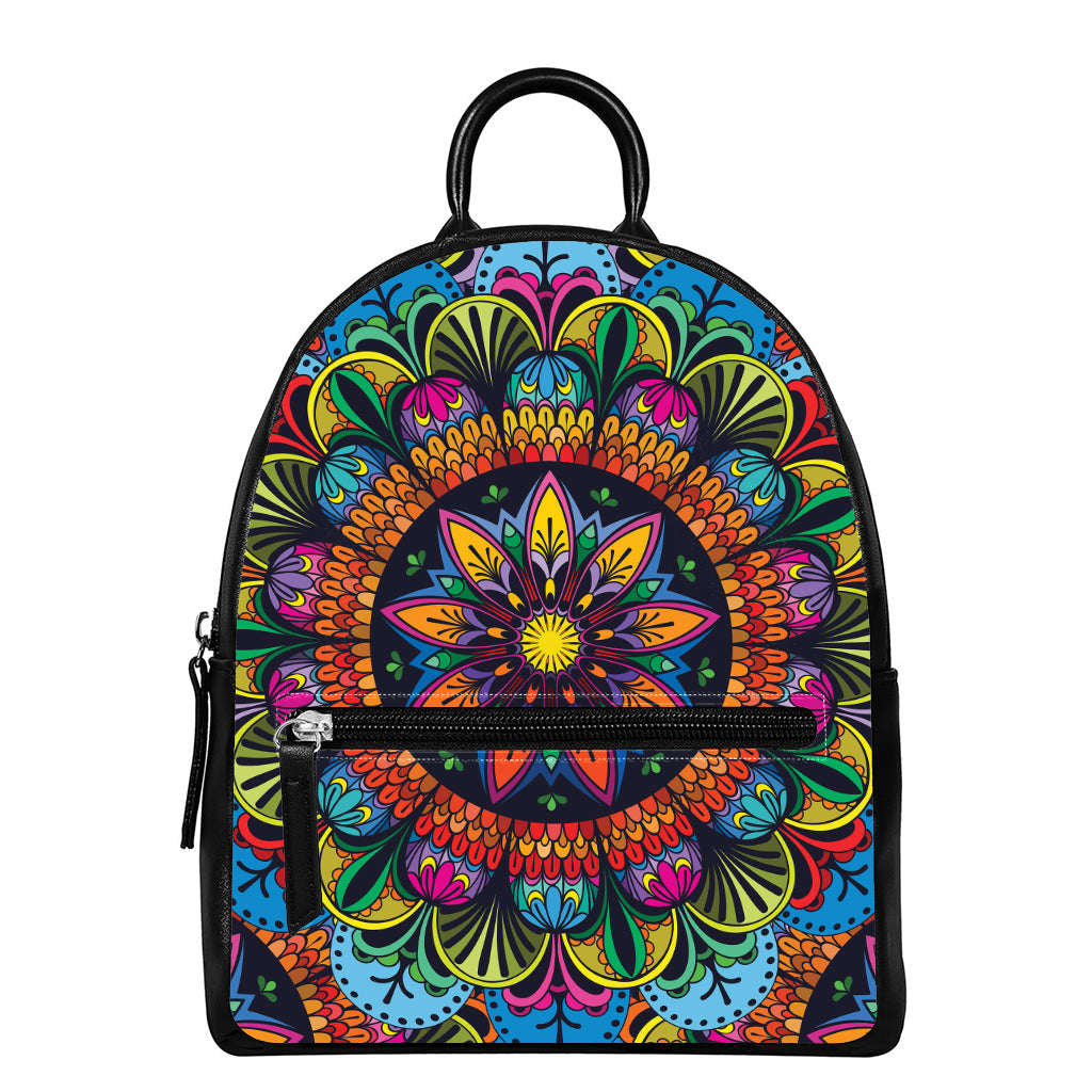 Colorful Mandala Print Leather Backpack