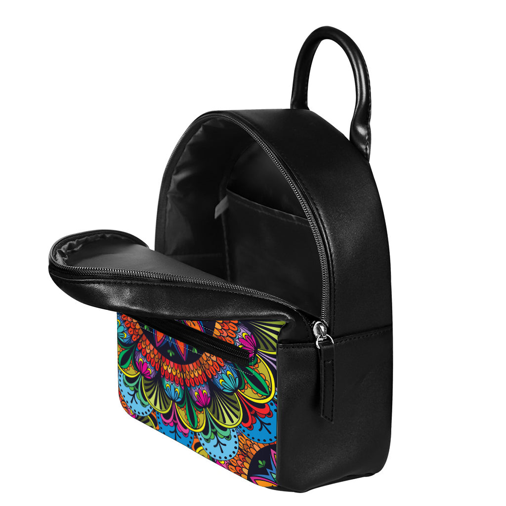Colorful Mandala Print Leather Backpack