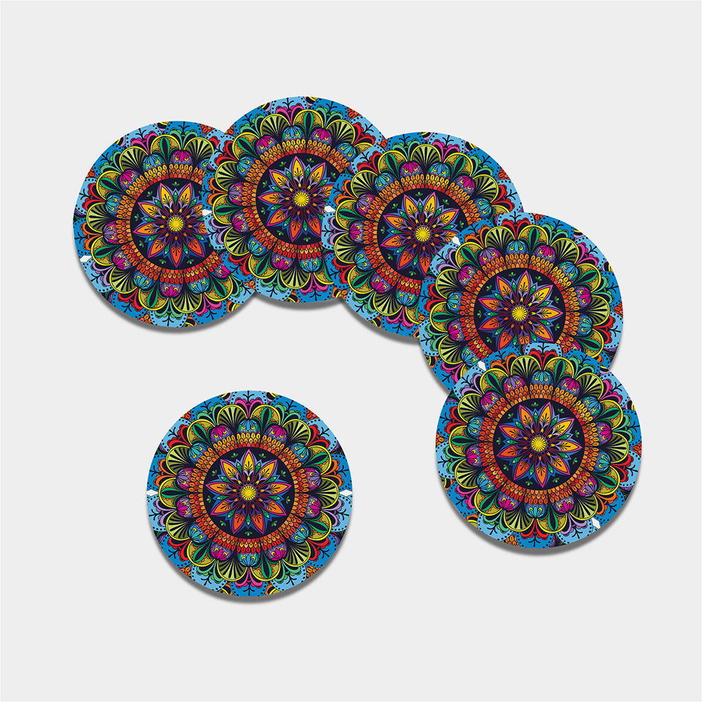 Colorful Mandala Print Leather Coaster Set