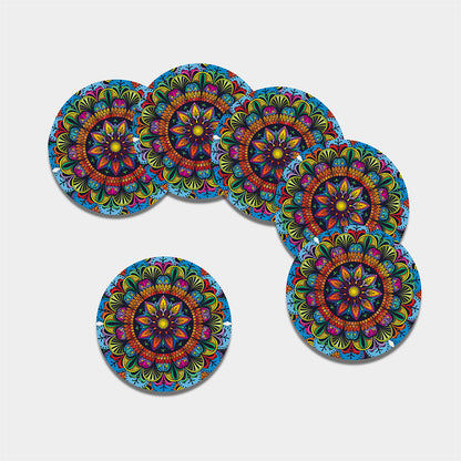 Colorful Mandala Print Leather Coaster Set