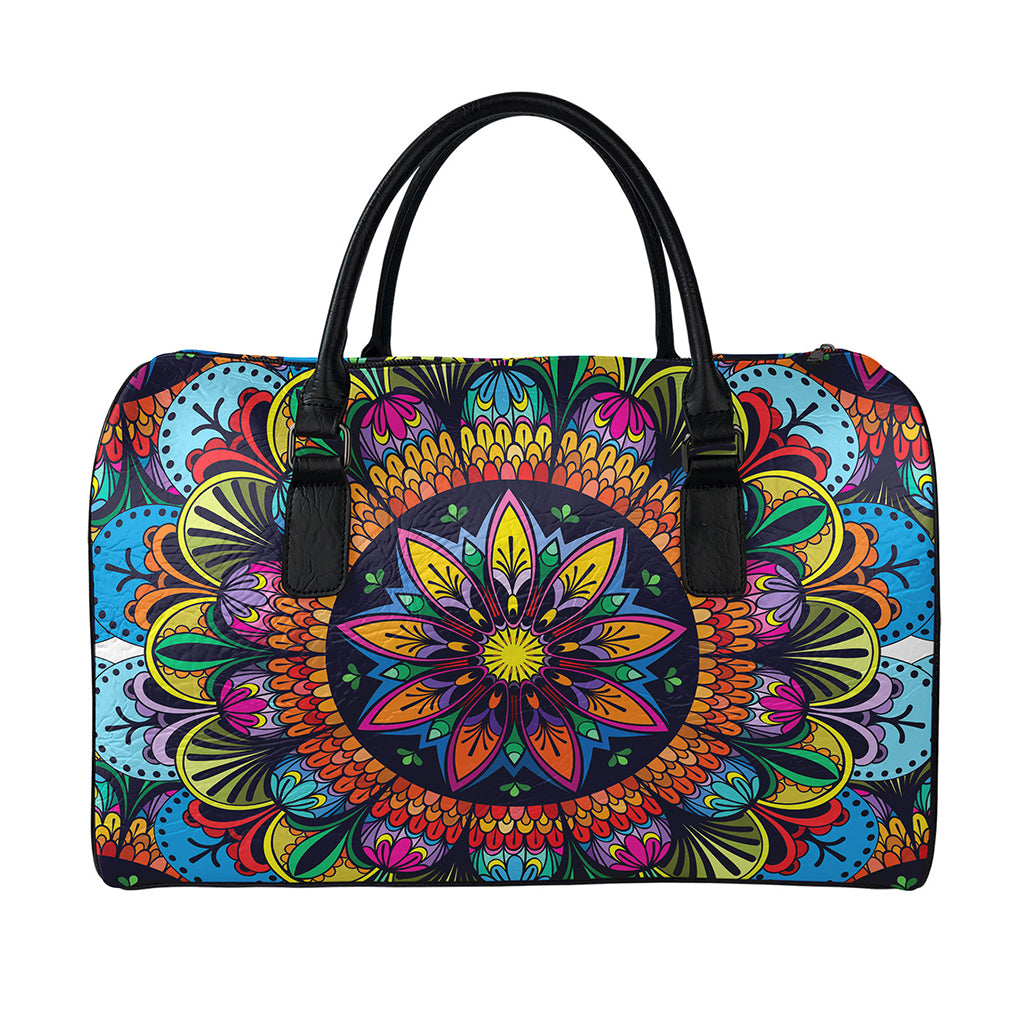 Colorful Mandala Print Leather Duffle Bag