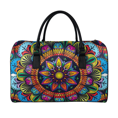Colorful Mandala Print Leather Duffle Bag