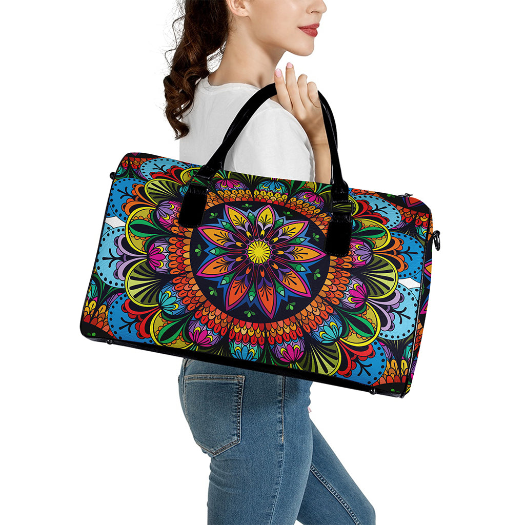 Colorful Mandala Print Leather Duffle Bag
