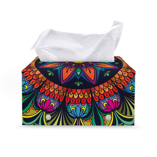 Colorful Mandala Print Leather Tissue Box Cover
