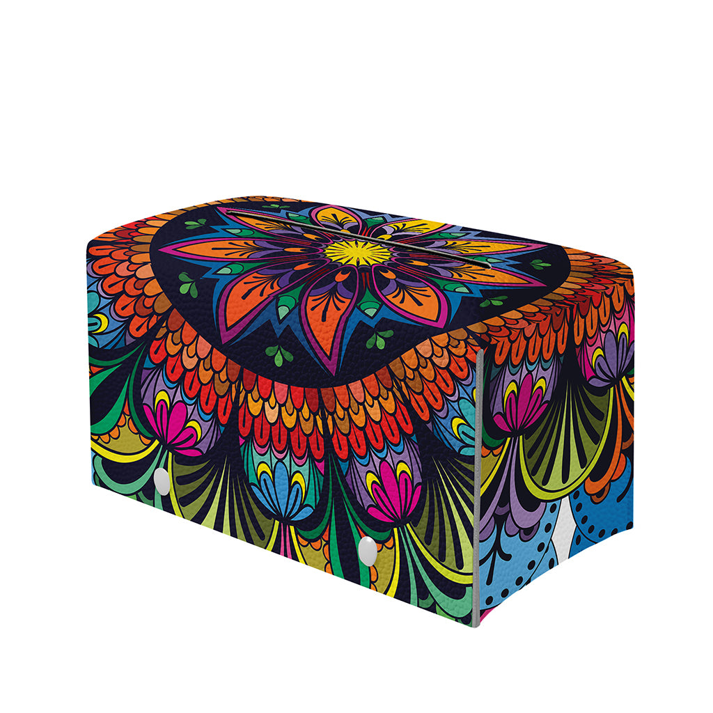 Colorful Mandala Print Leather Tissue Box Cover