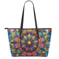 Colorful Mandala Print Leather Tote Bag With Zipper