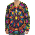 Colorful Mandala Print Long Sleeve Baseball Jersey