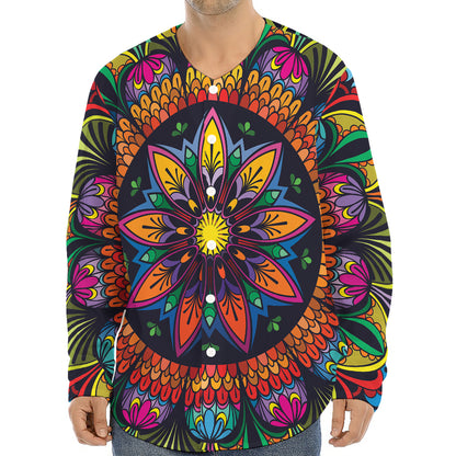 Colorful Mandala Print Long Sleeve Baseball Jersey