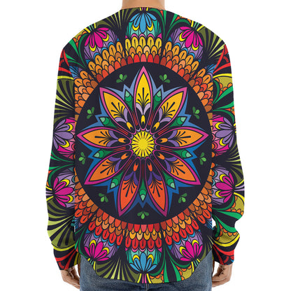 Colorful Mandala Print Long Sleeve Baseball Jersey