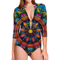 Colorful Mandala Print Long Sleeve Swimsuit