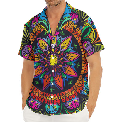 Colorful Mandala Print Men's Deep V-Neck Shirt
