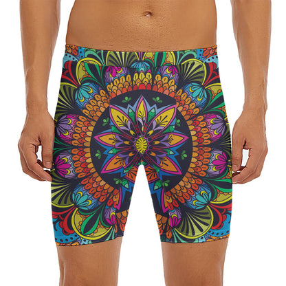 Colorful Mandala Print Men's Long Boxer Briefs