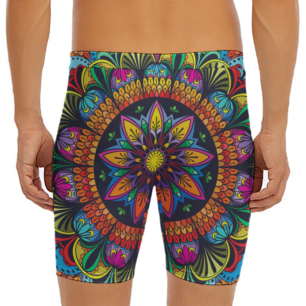 Colorful Mandala Print Men's Long Boxer Briefs