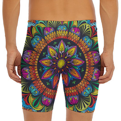 Colorful Mandala Print Men's Long Boxer Briefs