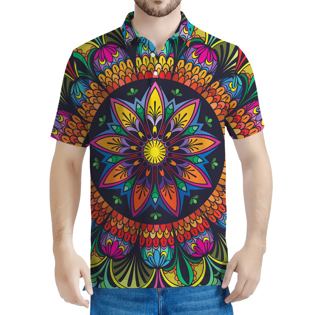 Colorful Mandala Print Men's Polo Shirt