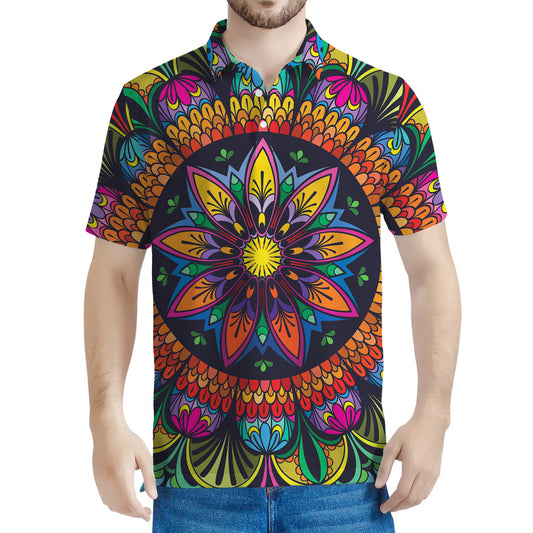 Colorful Mandala Print Men's Polo Shirt