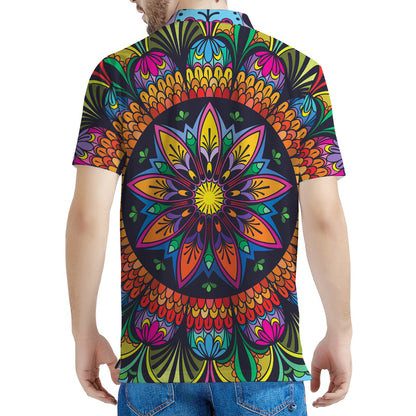 Colorful Mandala Print Men's Polo Shirt