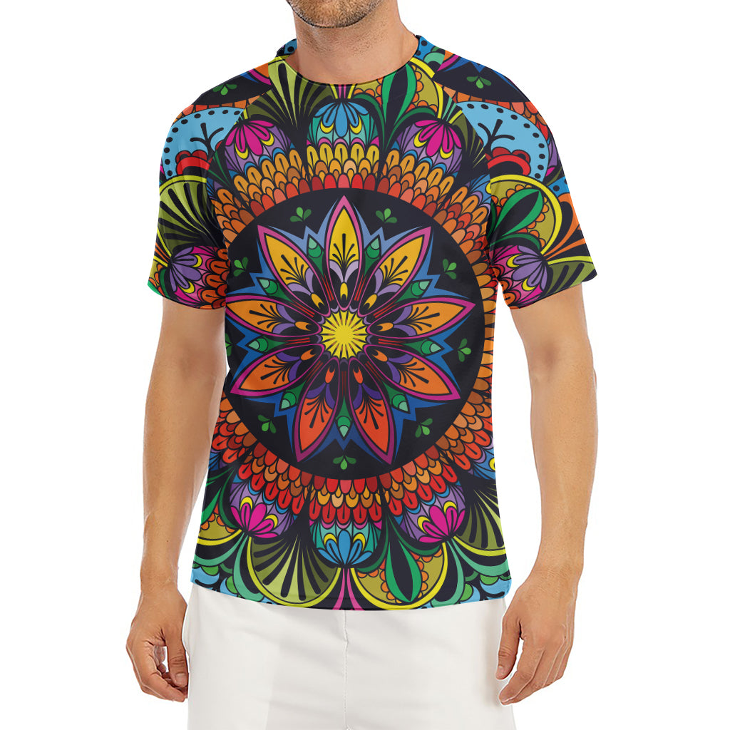 Colorful Mandala Print Men's Short Sleeve Rash Guard