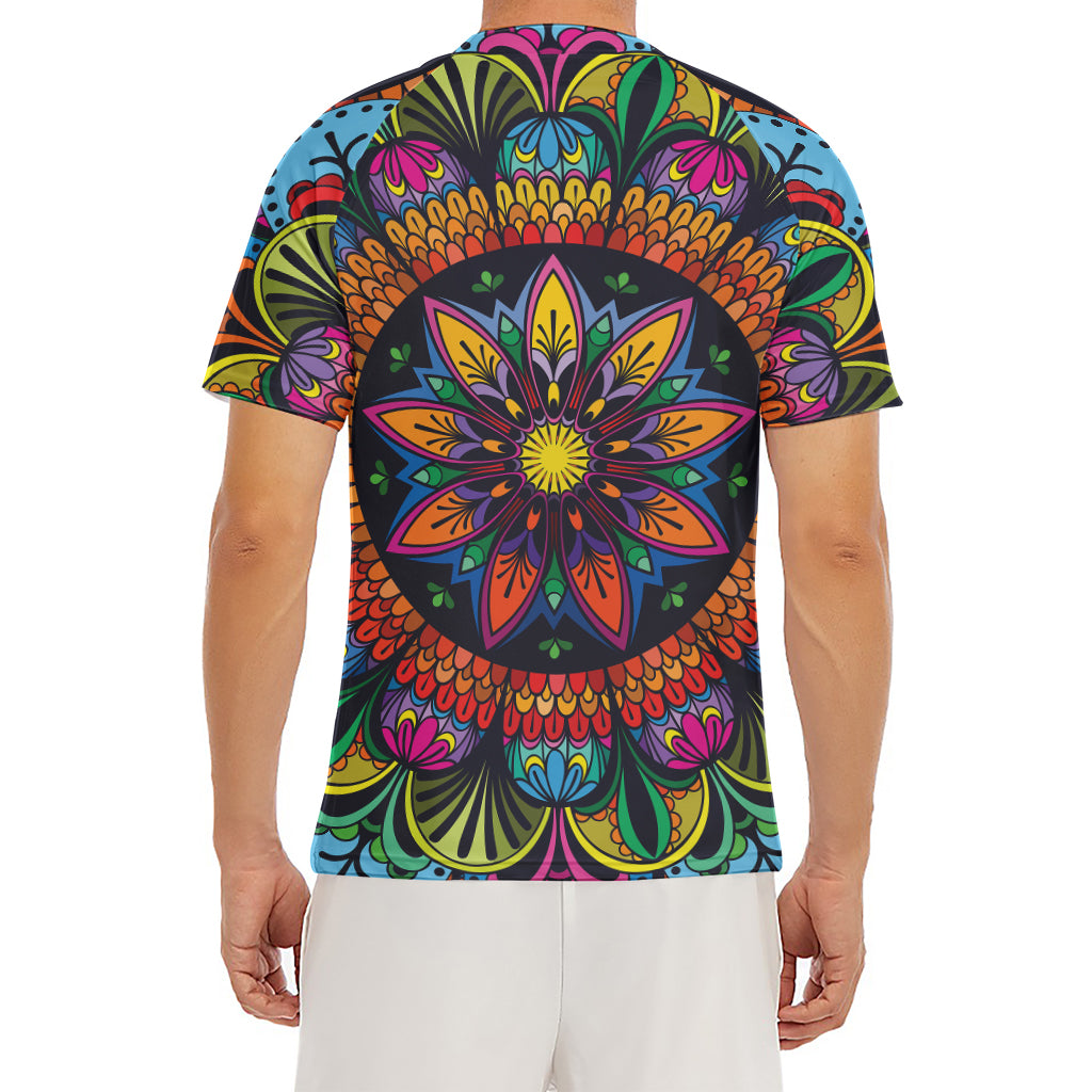Colorful Mandala Print Men's Short Sleeve Rash Guard
