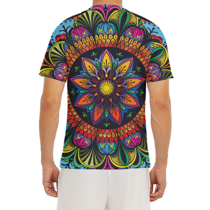 Colorful Mandala Print Men's Short Sleeve Rash Guard