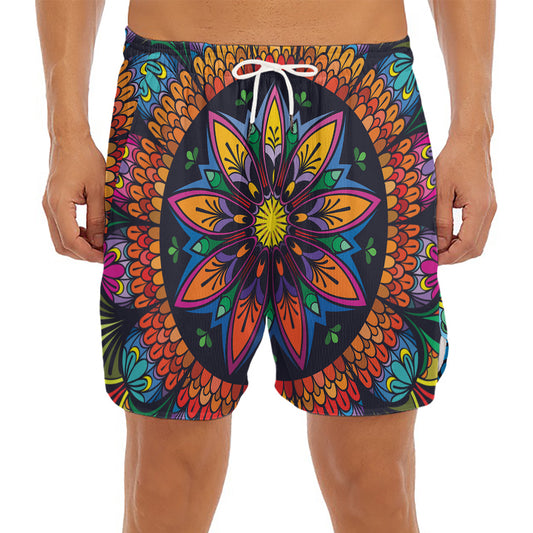 Colorful Mandala Print Men's Split Running Shorts