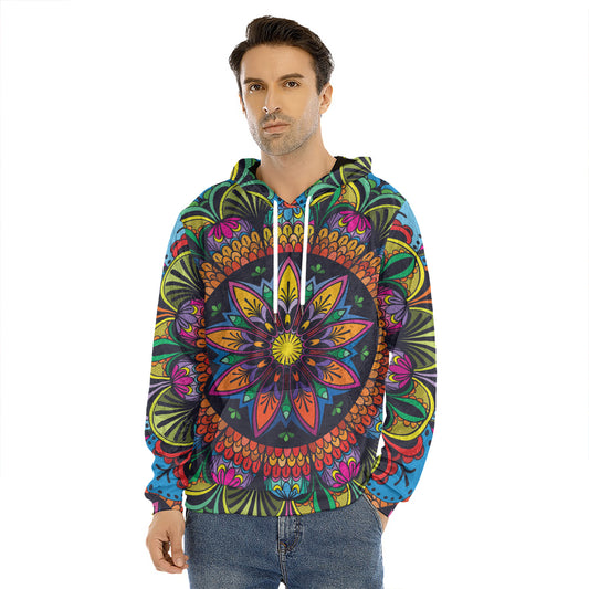 Colorful Mandala Print Men's Velvet Pullover Hoodie